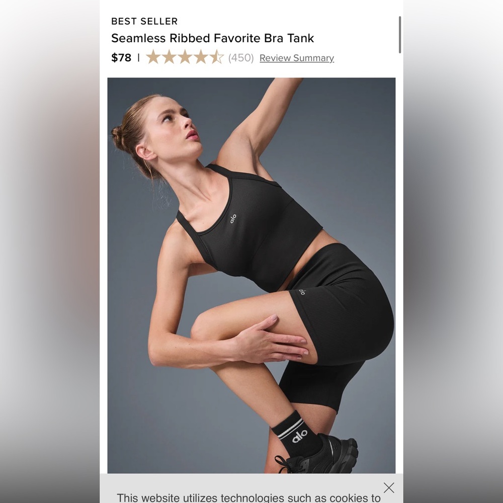 Alo Yoga Black Ribbed Favorite Bra Tank
